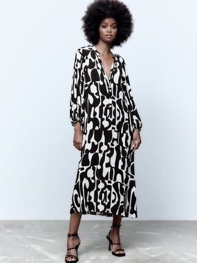 Zara printed midi dress size Large